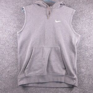 Nike Hoodie Vest Mens Small Gray Sleeveless Fleece Kangaroo Pocket 611457-071